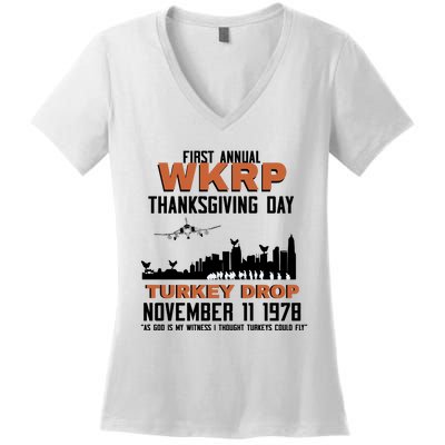 Thanksgiving Turkey Drop Wkrp Women's V-Neck T-Shirt