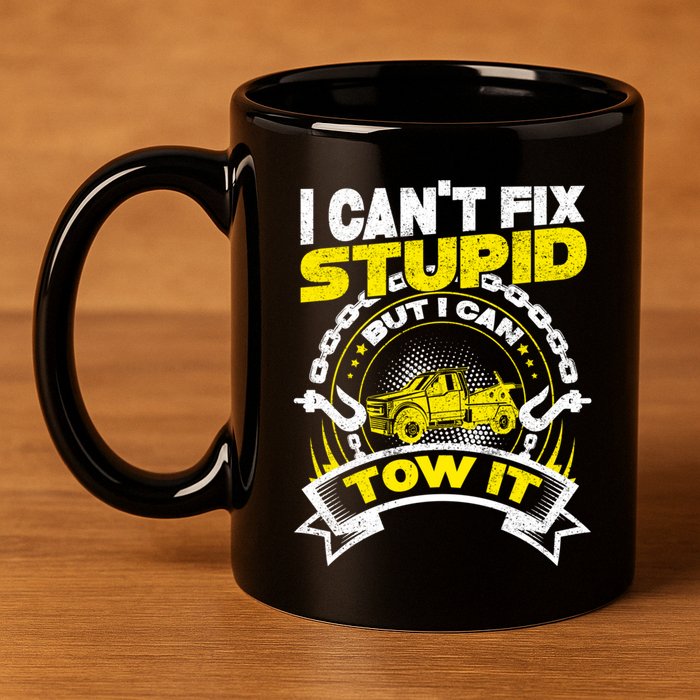 Tow Truck Driver Wrecker I CanT Fix Stupid But I Can Tow It 11oz C Handle Ceramic Mug