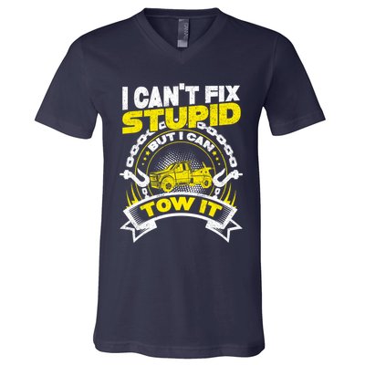 Tow Truck Driver Wrecker I CanT Fix Stupid But I Can Tow It V-Neck T-Shirt