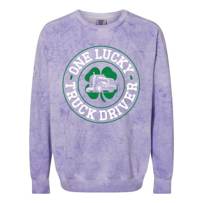 Trucker Truck Driver St Patricks Day Vintage One Lucky Truck Cool Gift Colorblast Crewneck Sweatshirt