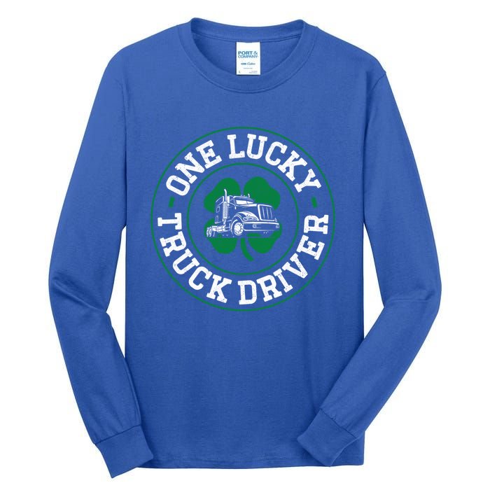 Trucker Truck Driver St Patricks Day Vintage One Lucky Truck Cool Gift Tall Long Sleeve T-Shirt