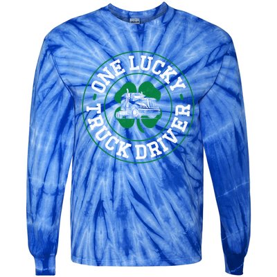 Trucker Truck Driver St Patricks Day Vintage One Lucky Truck Cool Gift Tie-Dye Long Sleeve Shirt