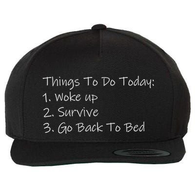 Things To Do Today Wake Up Survive Go Back To Bed Wool Snapback Cap