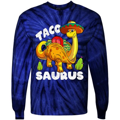 Tacosaurus Taco Dinosaur Funny Dino Cinco De Mayo Mexican Tie-Dye Long Sleeve Shirt