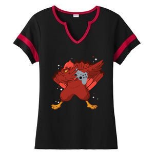 Thanksgiving Turkey Dabbing Video Game Lover Pro Gamer Gift Ladies Halftime Notch Neck Tee