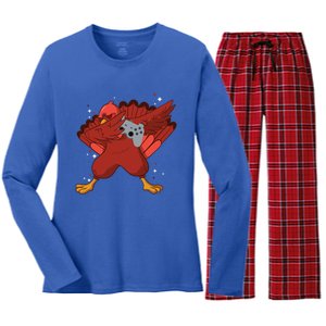 Thanksgiving Turkey Dabbing Video Game Lover Pro Gamer Gift Women's Long Sleeve Flannel Pajama Set 