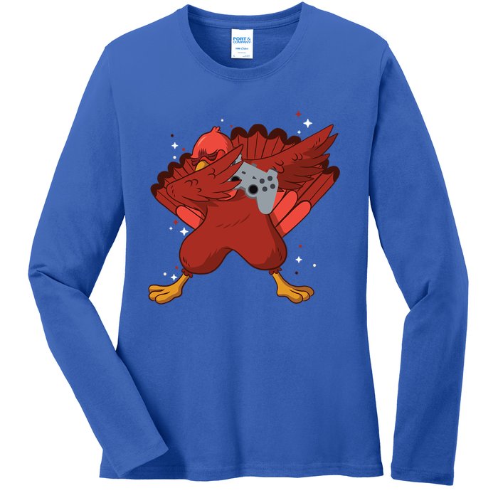 Thanksgiving Turkey Dabbing Video Game Lover Pro Gamer Gift Ladies Long Sleeve Shirt