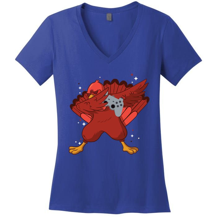 Thanksgiving Turkey Dabbing Video Game Lover Pro Gamer Gift Women's V-Neck T-Shirt