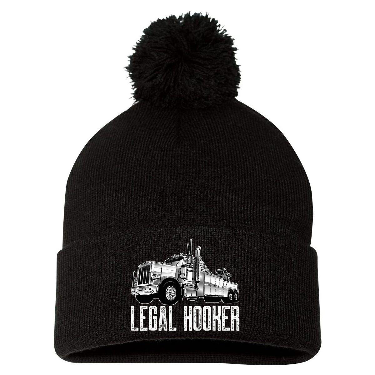 Tow Truck Driver Legal Hooker Funny Big Wrecker Pom Pom 12in Knit Beanie