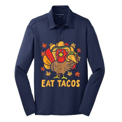 Thanksgiving Turkey Eat Tacos Funny Boys Turkey Silk Touch Performance Long Sleeve Polo