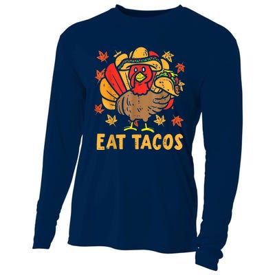 Thanksgiving Turkey Eat Tacos Funny Boys Turkey Cooling Performance Long Sleeve Crew