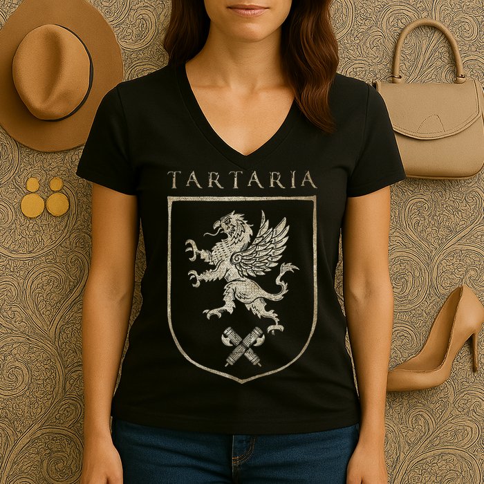 Tartaria Tartarian Empire Griffin, Tartary Family Crest Women's V-Neck T-Shirt