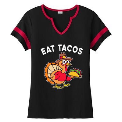 Thanksgiving Turkey Eat Tacos Mexican Ladies Halftime Notch Neck Tee