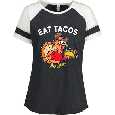 Thanksgiving Turkey Eat Tacos Mexican Enza Ladies Jersey Colorblock Tee