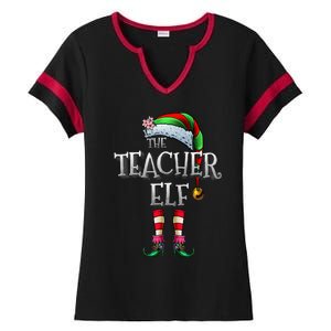 The Teacher Elf  Matching Family Funny Christmas Elf Ladies Halftime Notch Neck Tee