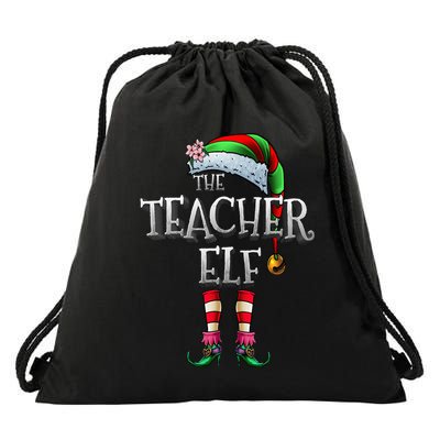 The Teacher Elf  Matching Family Funny Christmas Elf Drawstring Bag