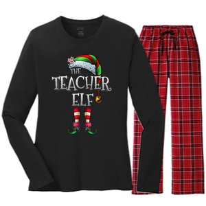 The Teacher Elf  Matching Family Funny Christmas Elf Women's Long Sleeve Flannel Pajama Set 