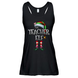 The Teacher Elf  Matching Family Funny Christmas Elf Ladies Essential Flowy Tank