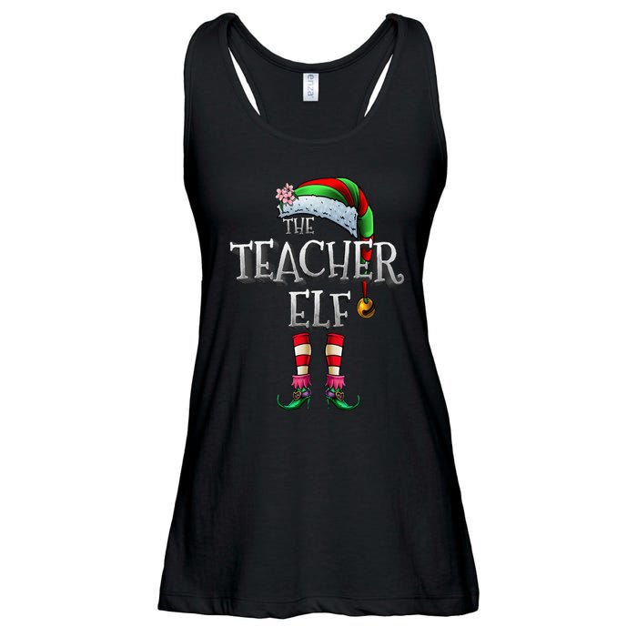 The Teacher Elf  Matching Family Funny Christmas Elf Ladies Essential Flowy Tank