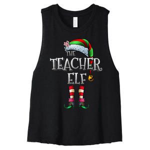 The Teacher Elf  Matching Family Funny Christmas Elf Women's Racerback Cropped Tank