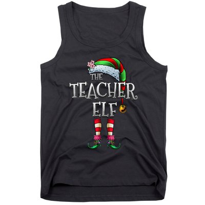 The Teacher Elf  Matching Family Funny Christmas Elf Tank Top