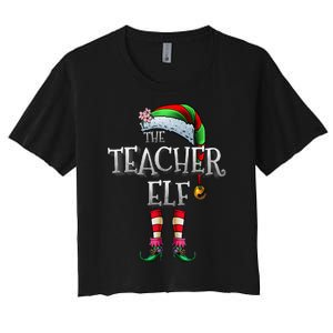 The Teacher Elf  Matching Family Funny Christmas Elf Women's Crop Top Tee