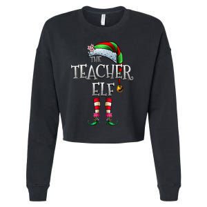 The Teacher Elf  Matching Family Funny Christmas Elf Cropped Pullover Crew