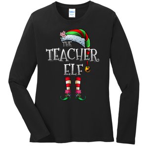 The Teacher Elf  Matching Family Funny Christmas Elf Ladies Long Sleeve Shirt