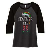 The Teacher Elf  Matching Family Funny Christmas Elf Women's Tri-Blend 3/4-Sleeve Raglan Shirt