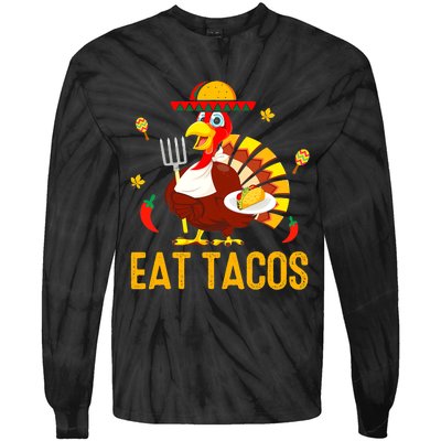 Thanksgiving Turkey Eat Tacos Funny Boys Turkey Tie-Dye Long Sleeve Shirt