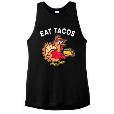 Thanksgiving Turkey Eat Tacos Mexican Thanksgiving Fun Ladies PosiCharge Tri-Blend Wicking Tank