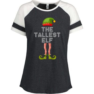 The Tallest Elf Funny Matching Christmas Enza Ladies Jersey Colorblock Tee