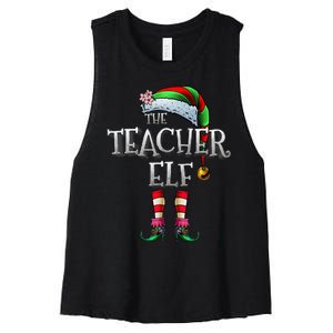 The Teacher Elf  Matching Family Funny Xmas Women's Racerback Cropped Tank