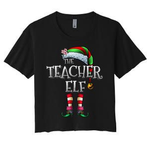 The Teacher Elf  Matching Family Funny Xmas Women's Crop Top Tee