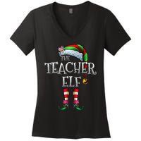 The Teacher Elf  Matching Family Funny Xmas Women's V-Neck T-Shirt