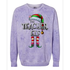 The Teacher Elf Matching Family Funny Christmas Elf Colorblast Crewneck Sweatshirt