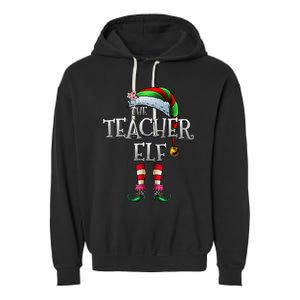 The Teacher Elf Matching Family Funny Christmas Elf Garment-Dyed Fleece Hoodie