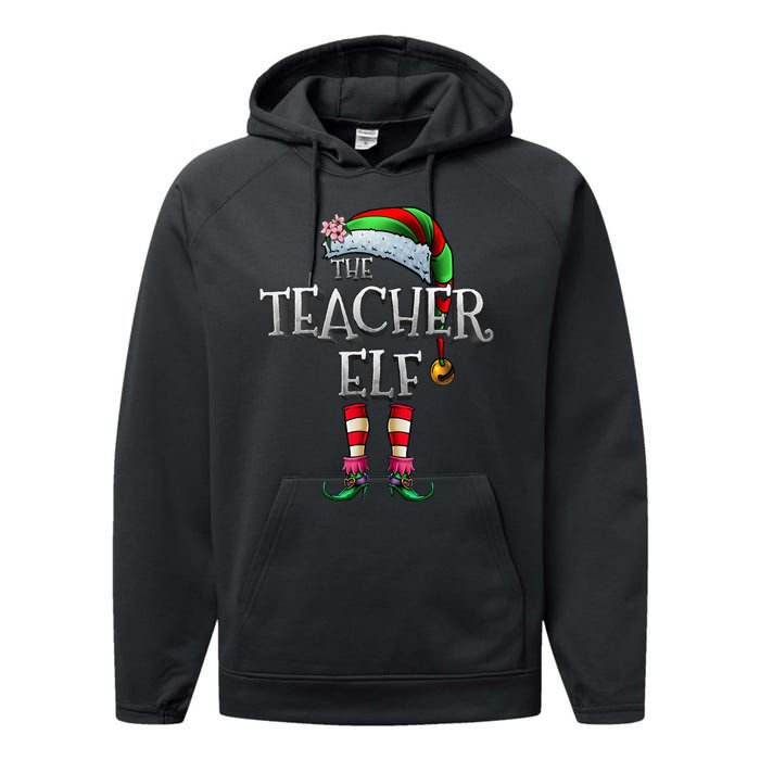 The Teacher Elf Matching Family Funny Christmas Elf Performance Fleece Hoodie