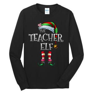 The Teacher Elf Matching Family Funny Christmas Elf Tall Long Sleeve T-Shirt