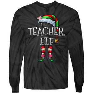 The Teacher Elf Matching Family Funny Christmas Elf Tie-Dye Long Sleeve Shirt