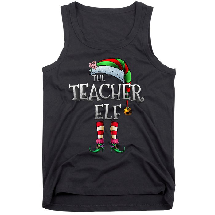 The Teacher Elf Matching Family Funny Christmas Elf Tank Top