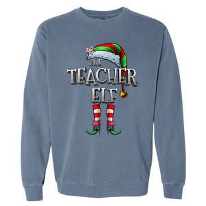 The Teacher Elf Matching Family Funny Christmas Elf Garment-Dyed Sweatshirt