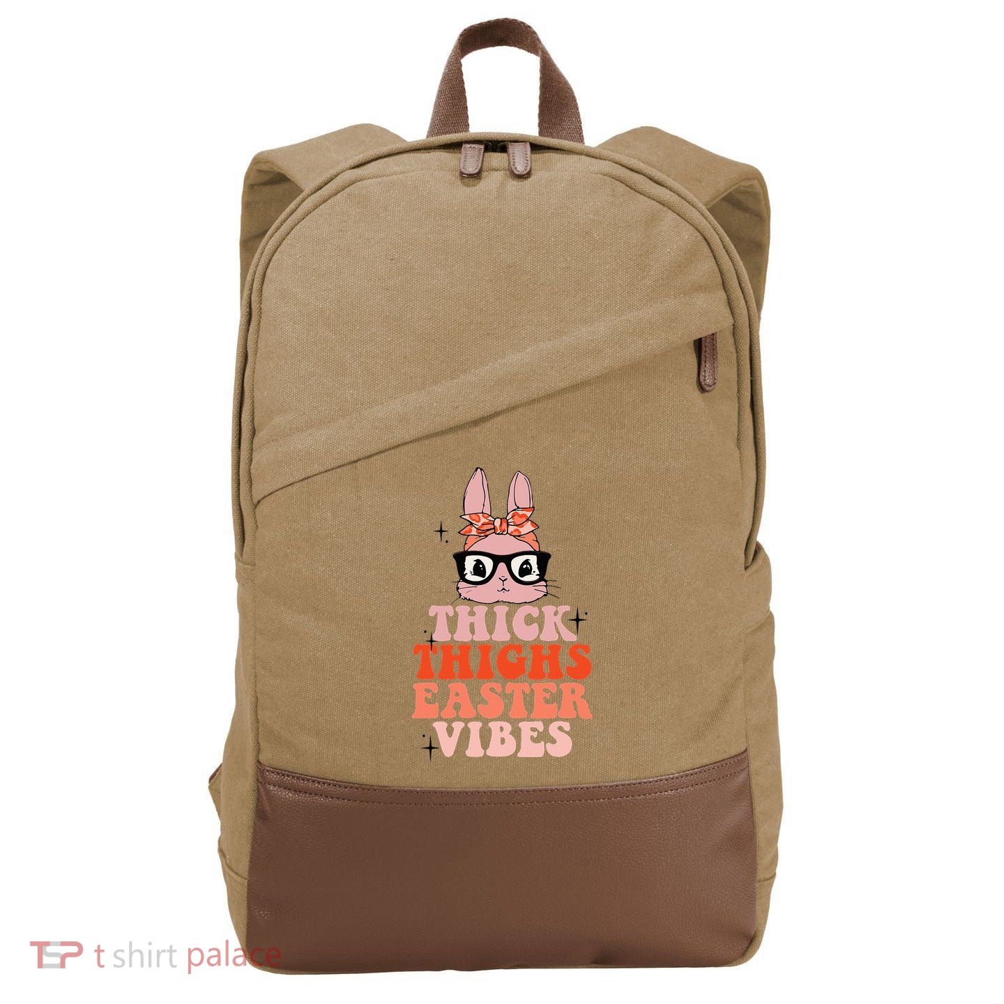 Thick Thighs Easter Vibes Bunny Spring Season Cotton Canvas Backpack