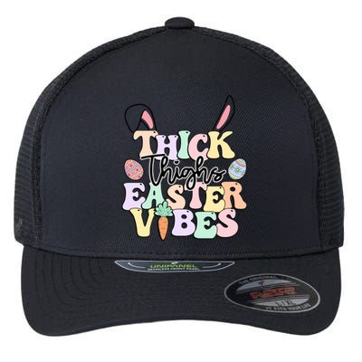 Thick Thighs Easter Vibes Retro Easter Day Gift Flexfit Unipanel Trucker Cap