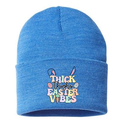 Thick Thighs Easter Vibes Retro Easter Day Gift Sustainable Knit Beanie