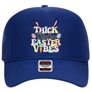 Thick Thighs Easter Vibes Retro Easter Day Gift High Crown Mesh Back Trucker Hat