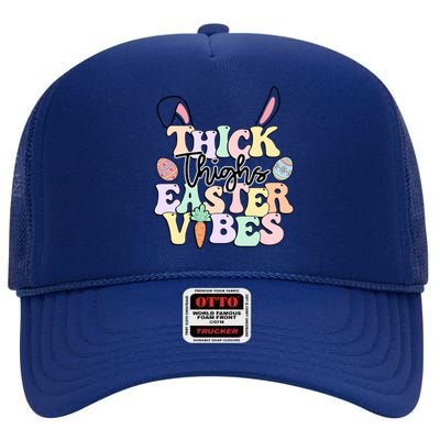 Thick Thighs Easter Vibes Retro Easter Day Gift High Crown Mesh Back Trucker Hat