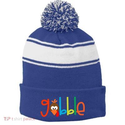 Thanksgiving Turkey Face Turkey Day Gobble Gift Stripe Pom Pom Beanie