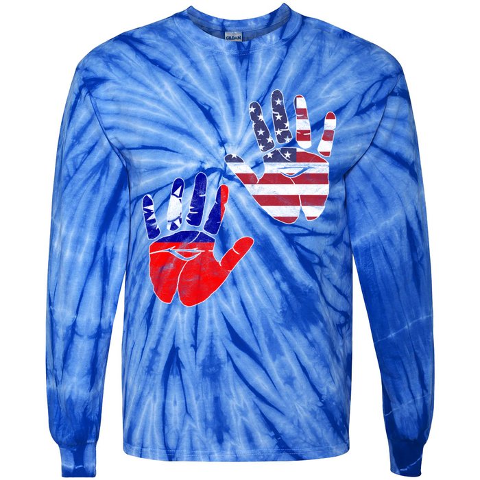 Taiwan Taiwanese Flag Proud America Hands Dna Mix Breed Meaningful Gift Tie-Dye Long Sleeve Shirt