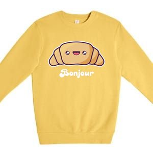 Trip To France Cute French Gift Bonjour Croissant Funny Gift Premium Crewneck Sweatshirt